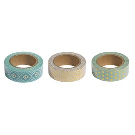 Rayher Washi Tape Set, Box 3 Rollen à 10 m, 15 mm breit, 3 Designs in mint/gold, Papierband, dekoratives Klebeband zum basteln, masking tape, 60891000