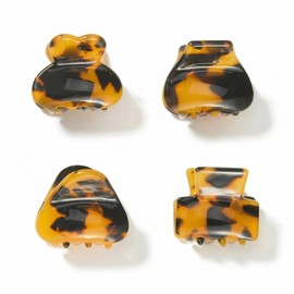 Mini Tortoise Hair Clips for Women, 4PCS Cellulose Acetate Barrettes and Claws for Thin or Thick Hair