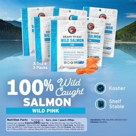 SeaBear Ready to Eat Wild Pink Salmon 6-Pack Wild-Caught Salmon, Fully Cooked in Vacuum-Sealed Pouch, No Refrigeration Needed, Healthy Shelf-Stable Snack or Meal, 3.5 oz (Pack of 6)