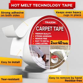 Carpet Binding Tape Double Sided - 2 In / 120 Ft (40 Yards) Tape Grippers for Hardwood Floors and Area Rugs - Strong Adhesive and Removable, Heavy Duty Stickers, Residue Free