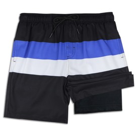 QRANSS Mens Swim Trunks 9'' with Boxer Brief Liner Plus Size XL 4 Way Stretchy Swim Shorts Beach Shorts with Compression Liner No Chafe