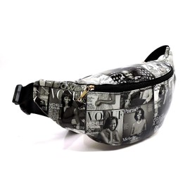 Glossy magazine cover collage waist bags purses packs Michelle Obama bags (Grey/Bk)