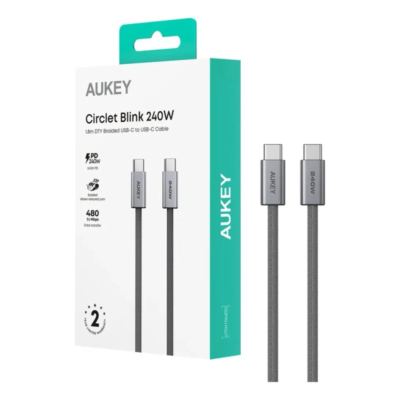 Cable Carga Rápida Aukey Tipo C A C Aluminio 240w