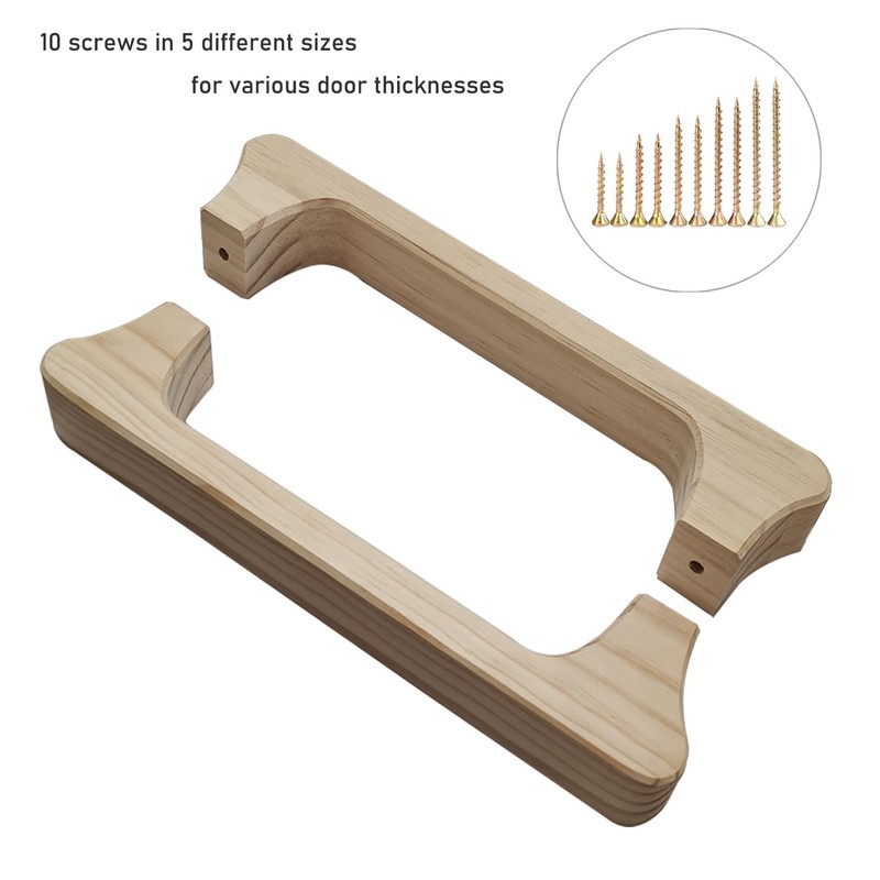 NUIBY Large Wooden Door Pull Handle, Solid Wood Door Handle