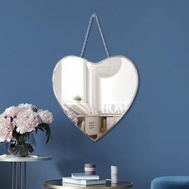 QMDECOR Heart Shaped Mirror with Iron Chain for Wall Decor 12x12 Inch - Wall Hang Real Glass Frameless Decorative Glam Mirror