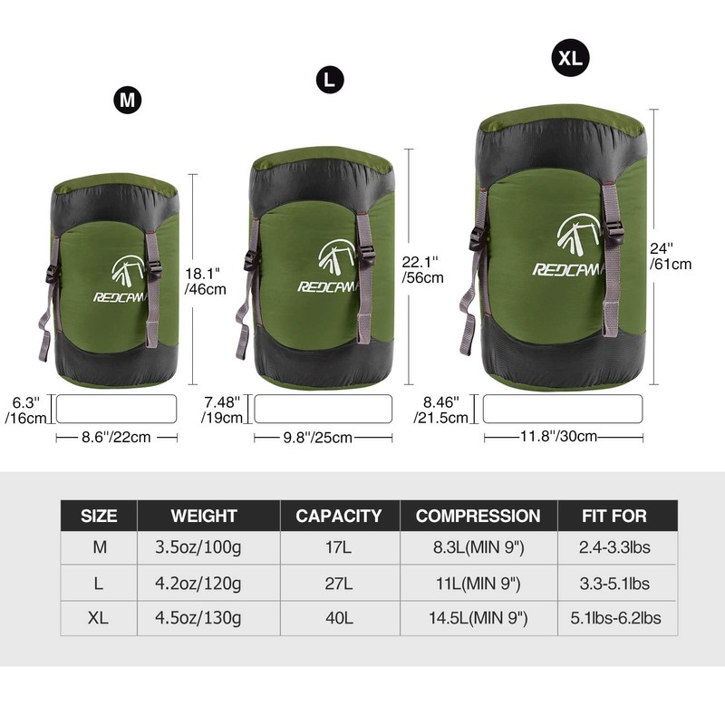 REDCAMP 17L Nylon Compression Stuff Sack for Sleeping Bag, Lightweight