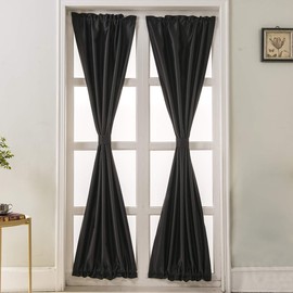 French Türvorhang Pure Farbe Verdunkelungsvorhang, Panovous Seitenlicht-Vorhänge für Vordertür, Französische Türpaneel für Terrasse Schiebefenster 1 Stange Tasche Vorhang, 1 Stück (Schwarz, 64*183cm)