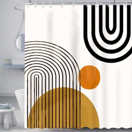 Avezano Mid Century Abstract Shower Curtain Modern Minimalistic Arch Home Bathtubs Bathroom Curtain Decoration Set with 12 Hooks Waterproof Durable 72x72 Inches