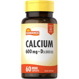 Sundance Calcium 600mg + Vitamin D3 | 60 Caplets | Non-GMO, Gluten Free | by Sundance