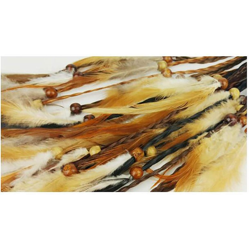 4 PCS Women Lady Handmade Gypsy Hippie Feather Hair Rope