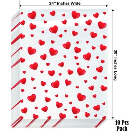 AnapoliZ Cellophane Wrap Bags with Hearts | (10 Pcs) X-Large 24” in X 30” in | 2.5 Mil Thick Crystal Clear Cellophane Bags with Hearts | Gifts, Baskets Wrapping | Valentines, Mother’s Day Baskets