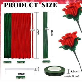 TOAOB 200pcs Pipe Cleaners Craft Supplies DIY Rose Bouquets Making Kit Red Chenille Stems Artificial Flowers Craft Kit for DIY Art and Crafts Party Wedding Home Decorations