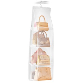 AARAINBOW 1 Pack Hanging Handbag Purse Organizer for Closet, Womens Purse Storage Organizers, 8 Pockets Wardrobe Space Saving Purse Holder, Hanging Hand Bag Organizer White, 46 L x 13.5 W (A-White)