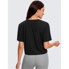 CRZ YOGA Womens Loose Fit Cotton Polyester Short Sleeve Shirts Crop Tops Casual Workout T-Shirts Black Small