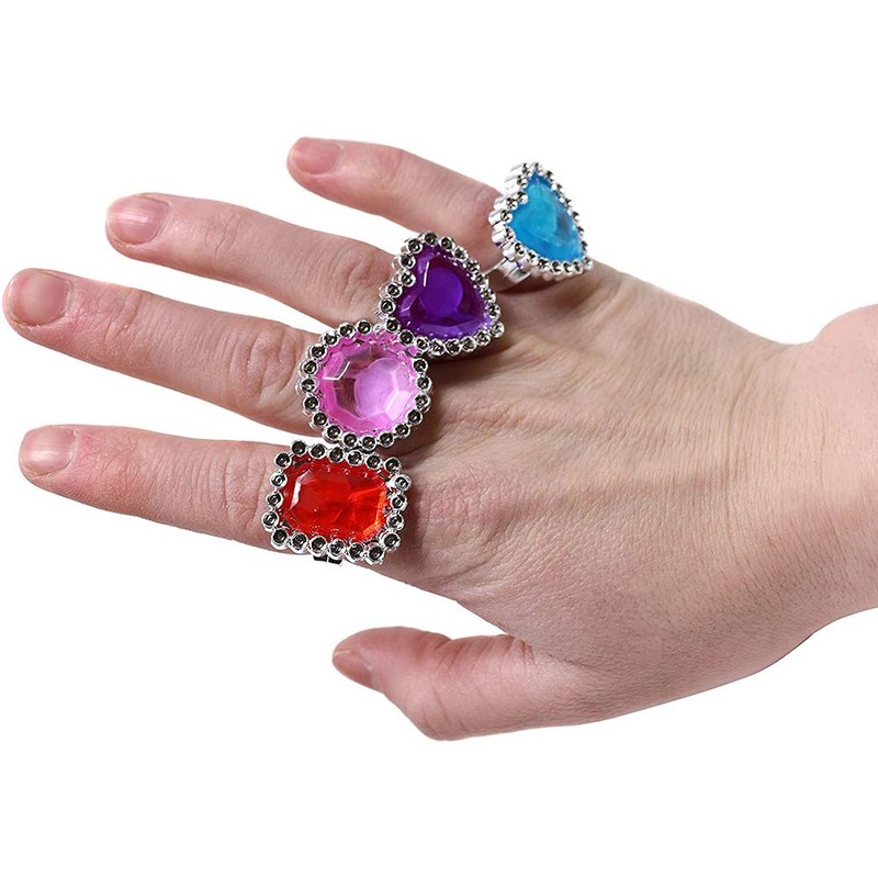 The Dreidel Company 24-Pack Colorful Plastic Jewel Ring Adjustable Fake