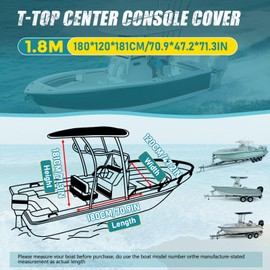 Kistrba T-Top Boat Center Console Cover, 600D Waterproof Tear-Resistant Polyester, Reinforced Seams, All-Weather Protection, 71"x47"x72" (180x120x181cm)