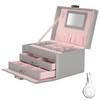 Three Layer Jewelry Storage Box PU Leather Necklace Rings Earrings