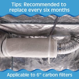 Tudomro 6 Packs Carbon Prefilter for Carbon Filter Replacement Electrostatic Fiber Carbon Filter Cover for Carbon Filter of Grow Tents Indoor Gardening Hydroponics (6 Inch)