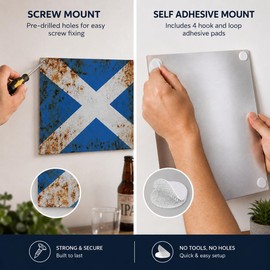 Home Bar Signs, Scottish Flag Metal Wall Plaque, Saltire Decor for Garden Pub, Scotland Football Man Cave Gift for Men, Pre Drilled Holes, Hook and Loop Fittings, 20 x 30 cm