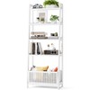 Bamjoy Bamboo White Bookshelf with Slatted Basket, Ladder Bookcase with