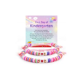 YUZHEJIE First Day of Kindergarten Pre-K Bracelet Mother Daughter Matching Bracelets Back to School Clay Beads Bracelets Jewelry Gifts (Colorful-Kindergarten)