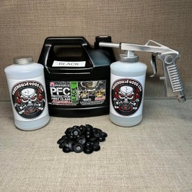 Gallon PFC Black, Standard Economy Undercoating Spray Gun, 2 White Quart Bottles, and 50 Rust Plugs