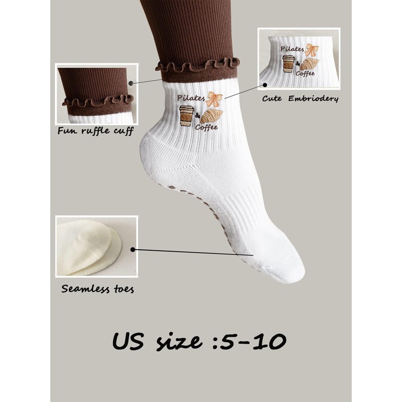 Puedizux Women Cute Pilates Socks Grip Crew Yoga Socks Ruffle