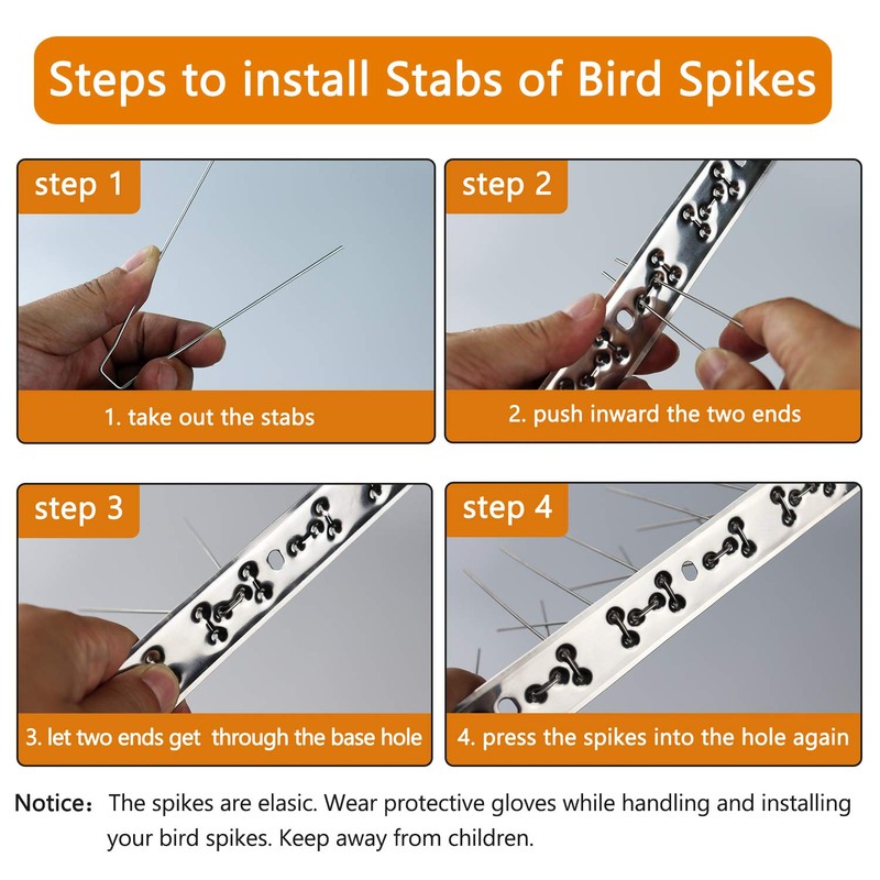 QIEGL Bird Spikes 304 Stainless Steel for Coverage 30Ft 28pcs