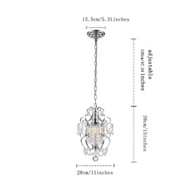 Riomasee Mini Chandelier Chrome Crystal Chandeliers Lighting 1-Light Modern Elegant Crystal Iron Ceiling Light Fixture for Bedroom,Bathroom,Girls Room