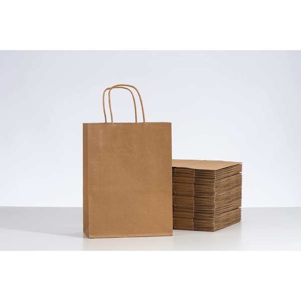 RACETOP Brown Gift Bags with Handles Bulk, 8"x4.5"x10.8" 50Pcs Brown