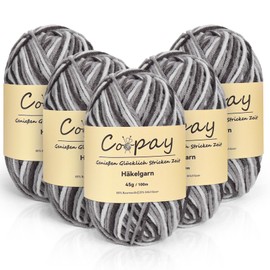 Coopay Wolle zum Häkeln, 5 x 45g Farbverlauf Häkelgarn, 5-Fädig zum Stricken, Weicher Dicke Garn, Bunt zum Stricken Häkeln, Schönes Acrylgarn für Anfänger, Grau