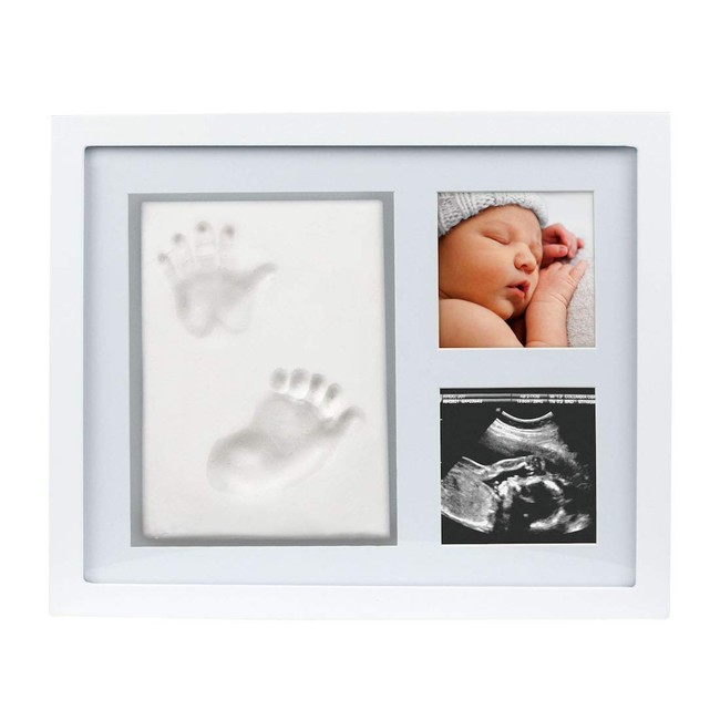 Pearhead Babyprints Newborn Baby Handprint and Footprint Photo Frame Kit, No Bake Clay, Newborn Baby Registry Must Haves, Baby Shower Gift, White