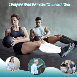 ACTINPUT 8 pares de calcetines de compresión para mujeres y hombres, los mejores calcetines médicos, de enfermería, de viaje y vuelo, para correr y fitness, embarazo, 15-20 mmHg (S/M, surtido 2)