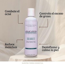 Azelac Locion Seborreguladora, Matificante y Bactericida a base de Ácido Azelaico al 5% y Ácido Salicílico al 2%.