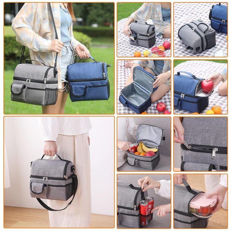 Lonchera Térmica con Doble Compartimento para Hombres, Mujeres, Bolsa de