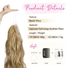 REECHO Invisible Wire Hair Extensions with Thinner Softer Lace Weft (Golden Blonde with Highlights, 16 Inch (Pack of 1))