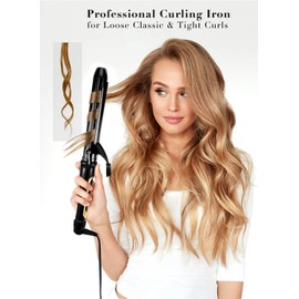 LANVIER LANVIER 1.25 Inch Curling Iron, Extra Long Barrel 1 1/4 Inch Curling Iron for Long Hair up to 450F, Worldwide Dual Voltage Hair Curler for Traveling, Hair Waving Style Tool Black