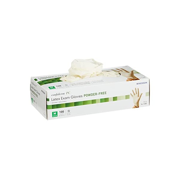 McKesson Confiderm PC Latex Exam Gloves - Powder-Free, Ambidextrous, Textured, Non-Sterile - Ivory, Size Medium, 100 Count, 10 Boxes, 1000 Total