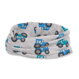 Sterntaler Multifunctional Tractor Scarf - Boys' Bandana & Hat Made of Melange Single Jersey with UV Protection 50+ - Printed with Tractors - Versatile - Size 2 - Colour Silver