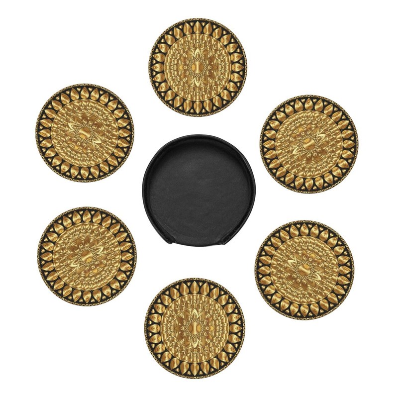 BOXIMIAO Drink Coasters with Holder Stand Set of 6, Mandala