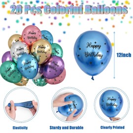 Jwssor Birthday Balloons,20pcs Metallic Balloons,12inch Happy Birthday Balloons for Women Men Birthday Party Decoration