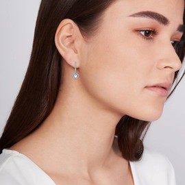 Four Leaf Clover Earrings 925 Sterling Silver Moonstone 4 Leaf Clover Dangle Drop Earrings Lucky Shamrock Hoop Earring Clover Jewelry for Women Girls St. Patrick's Day Gifts, Sterling Silver, No