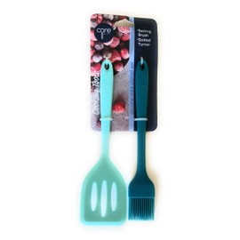 Core Kitchen 2pc Silicone Mini Basting Brush(teal) & Slotted Turner (sky blue)