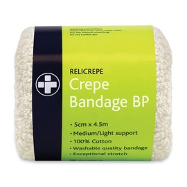 RELIANCE MEDICAL Rel442 Relicrepe White BP Grade Crepe Bandage 100% Cotton Ideal For Sprains and Minor Aches, Washable and Stretchable, 7.5cm X 4.5m (Pack of 10)