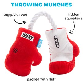 Barkbox Plush Throwing Munches Squeaky Dog Rope Toy, Small Dog Breeds - Durable Interactive Tug T-Shirt Rope Toy for Aggressive Chewers, Puppy Teething, Exercise, Training, Boredom, Bonding, Play