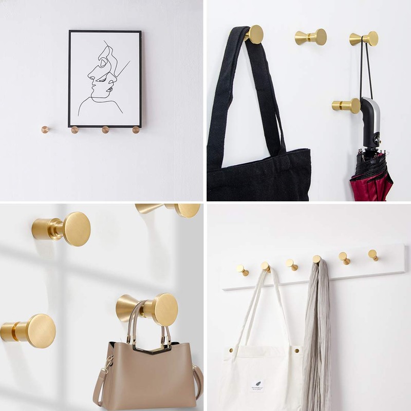 TECI Solid Brass Gold Hooks(2 Pack) Heavy Duty Wall Mounted.Perfect