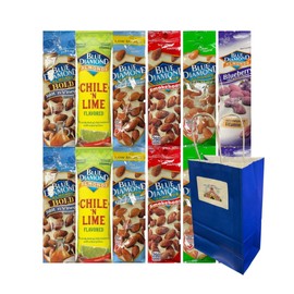 Variety Pack Diamond Almonds 12 Count – 6 Flavors – Whole Natural, Lightly Salted, Chile 'n Lime, Smokehouse, Salt 'n Vinegar, Blueberry – 1.5 oz Packs with Blue Paper Gift Bag