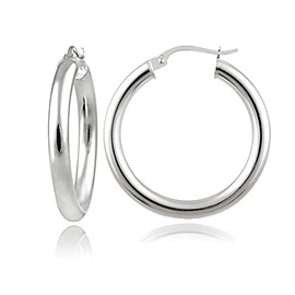 TreasureBay 5mm x 45mm Bold Thick Shiny Hoop Earrings 925 Sterling Silver Chunky Hoop earrings for Women and Girls