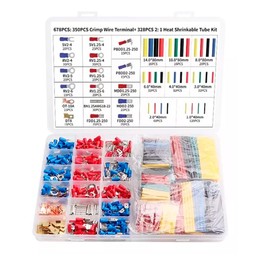 Terminal Aislada Tubo Termorretractil 678pz Conectores Cable Eléctrico Thermofit Anillo Pala Desconexión Rápida | 328 Tubos termorretractil + 350 conectores