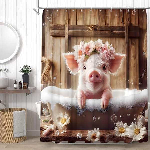 YSSFAV Funny Pig Shower Curtain Cute Lovely Animal in Bathtub